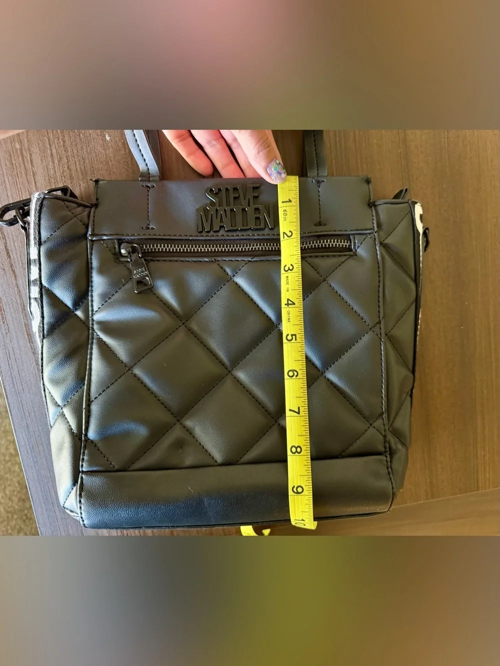 Steve Madden Black Quilted Tote with Front Zip